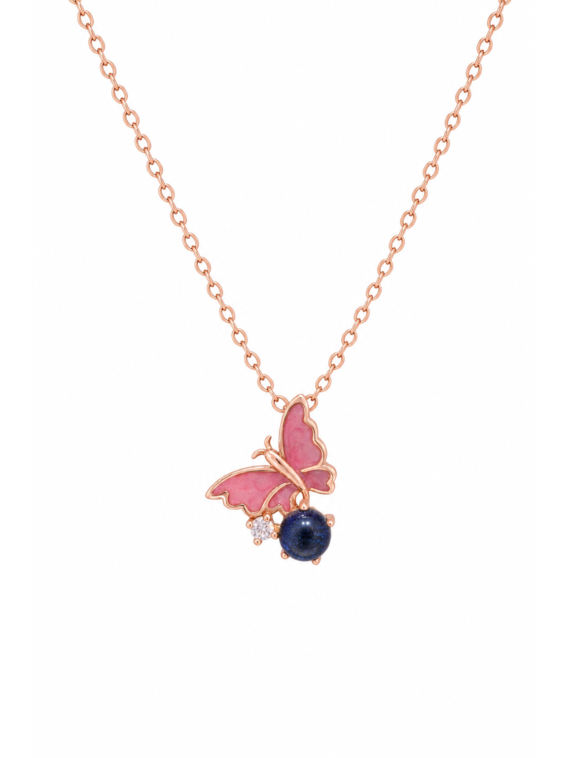 Rose Gold Plated Pink Butterfly Sterling Silver Necklace 1