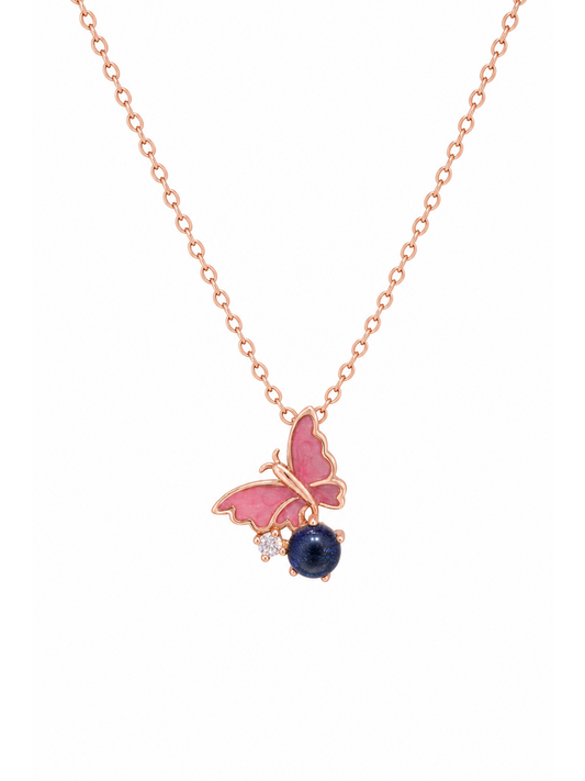 Rose Gold Plated Pink Butterfly Sterling Silver Necklace 1