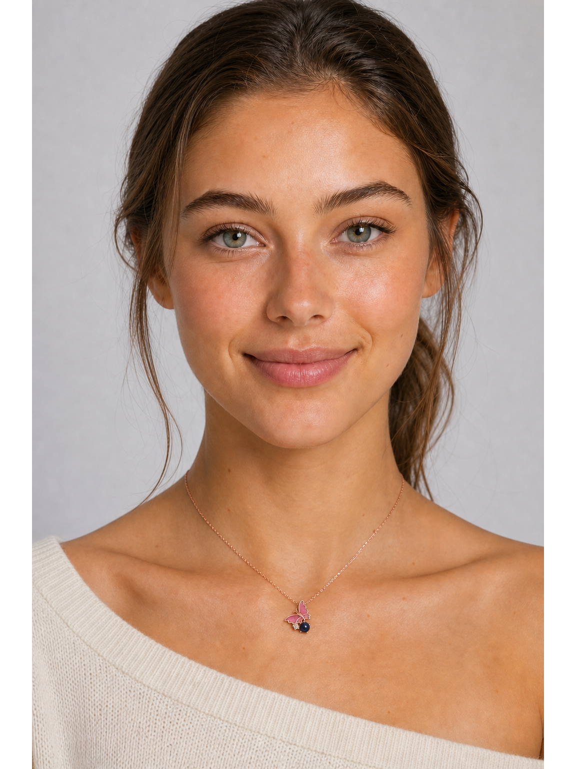 Rose Gold Plated Pink Butterfly Sterling Silver Necklace 2