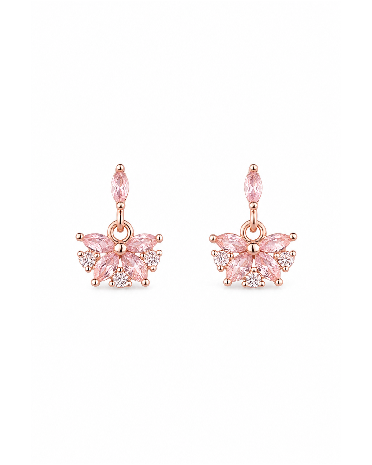 Pink Zircon Floral Drop Rose Gold with Sterling Silver Posts Earring 1