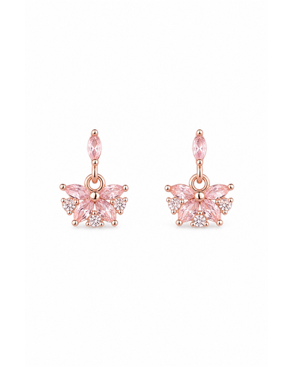 Pink Zircon Floral Drop Rose Gold with Sterling Silver Posts Earring 1