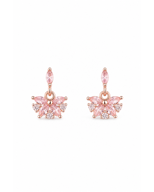 Pink Zircon Floral Drop Rose Gold with Sterling Silver Posts Earring