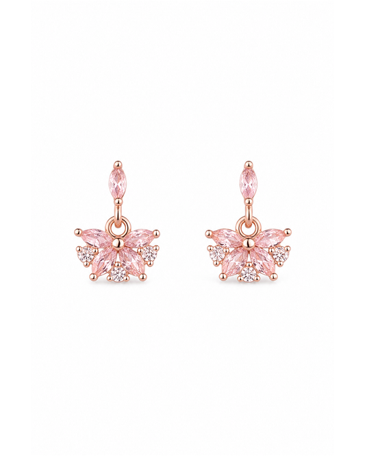 Pink Zircon Floral Drop Rose Gold with Sterling Silver Posts Earring 1