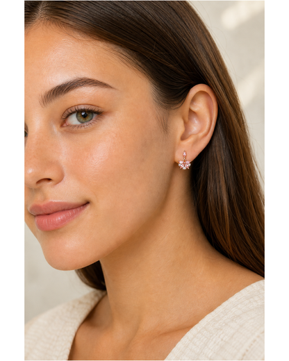 Pink Zircon Floral Drop Rose Gold with Sterling Silver Posts Earring 3
