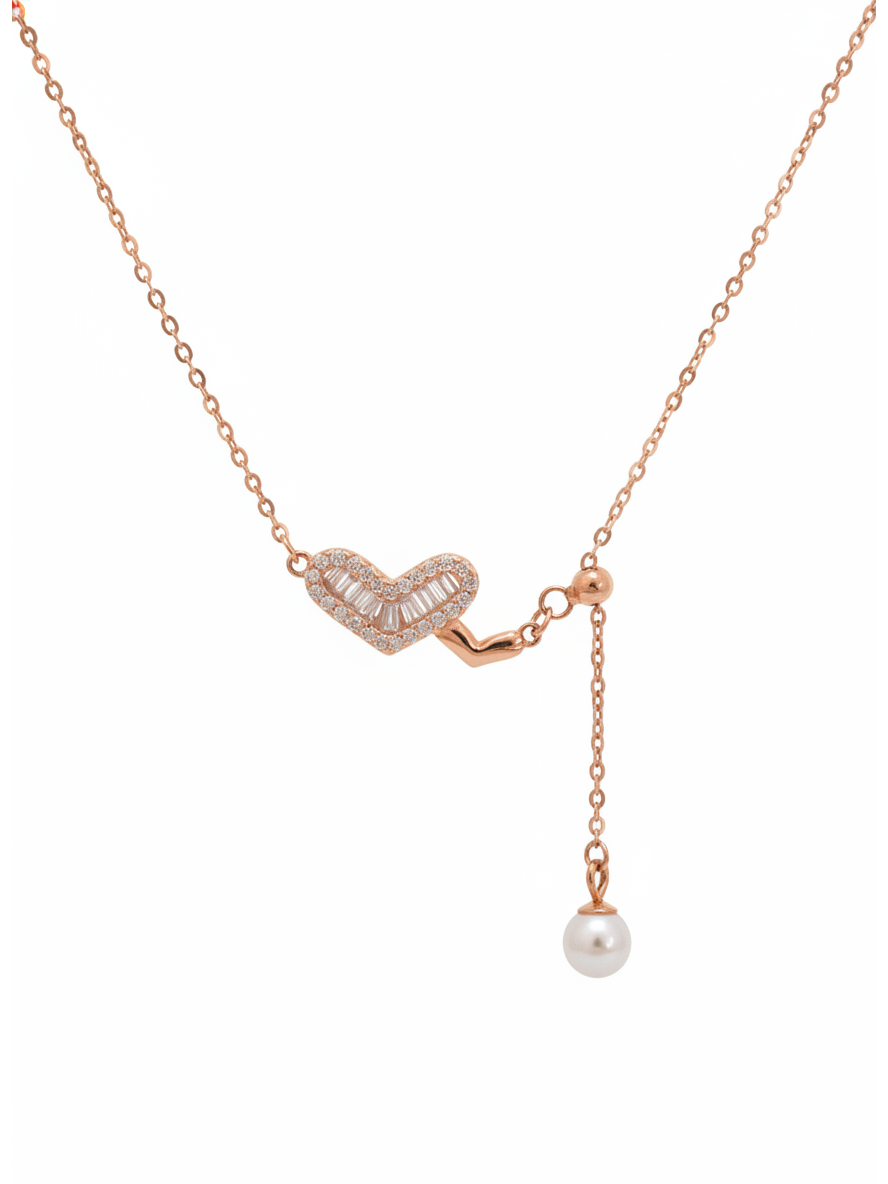 Rose Gold Plated Sterling Silver Heart Pearl Drop Necklace 1