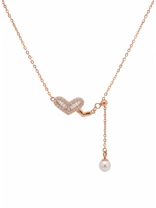 Rose Gold Plated Sterling Silver Heart Pearl Drop Necklace 1