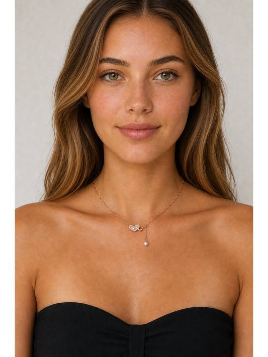 Rose Gold Plated Sterling Silver Heart Pearl Drop Necklace 2
