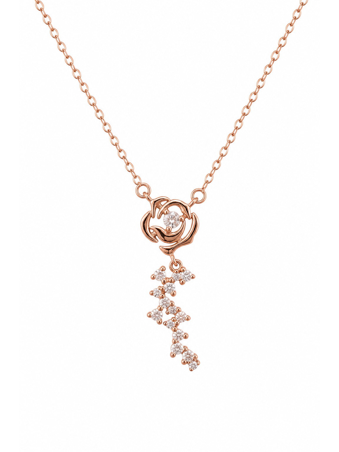 Rose Gold Plated Sterling Silver Rose Drop Necklace 1
