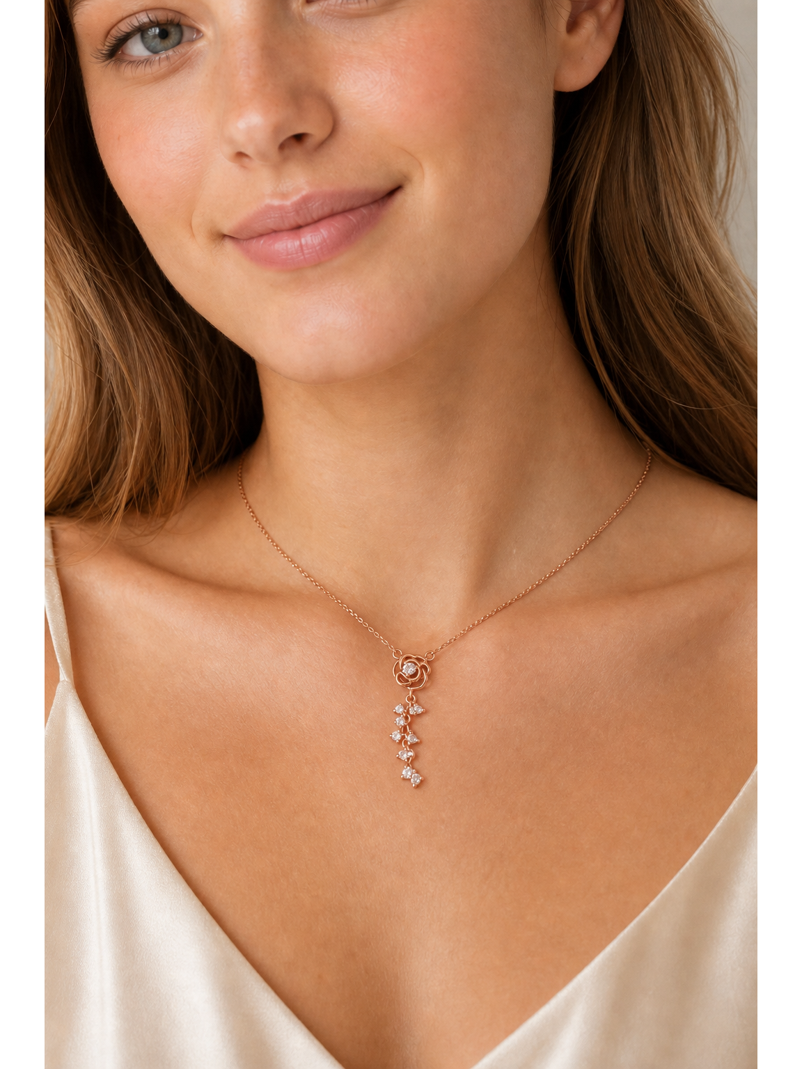 Rose Gold Plated Sterling Silver Rose Drop Necklace 2
