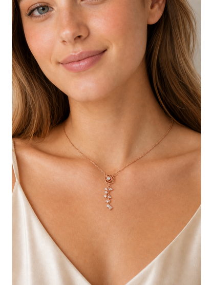 Rose Gold Plated Sterling Silver Rose Drop Necklace 2