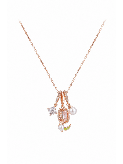 Rose Gold Plated Tulip Charm Necklace 1