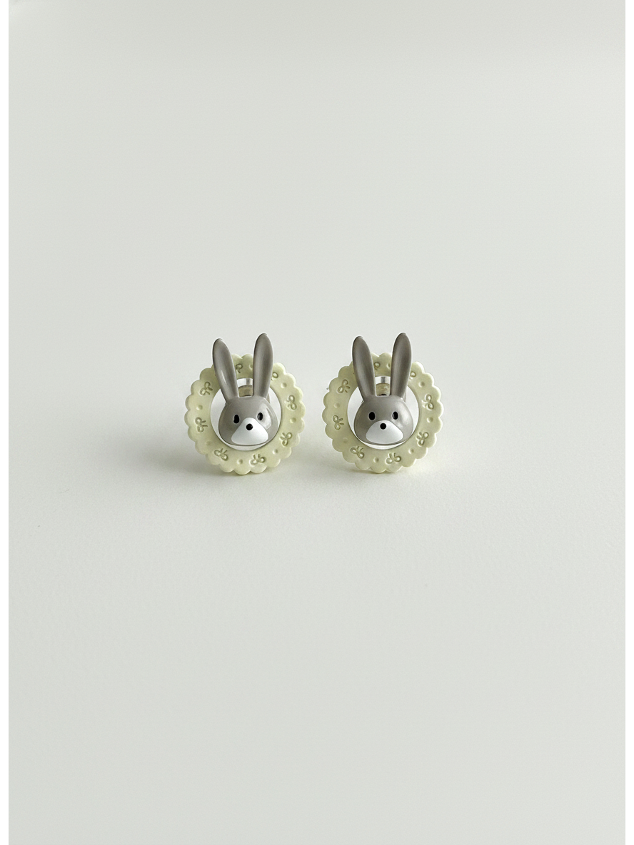 Round Bunny with Sterling Silver Posts Earring 1