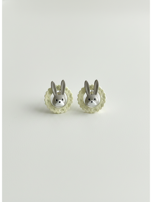 Round Bunny with Sterling Silver Posts Earring