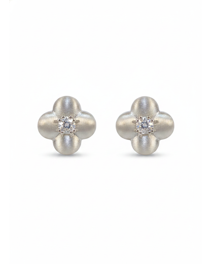 Silver Brushed Four-leaf Flower Rhodium with Sterling Silver Posts Earring 1