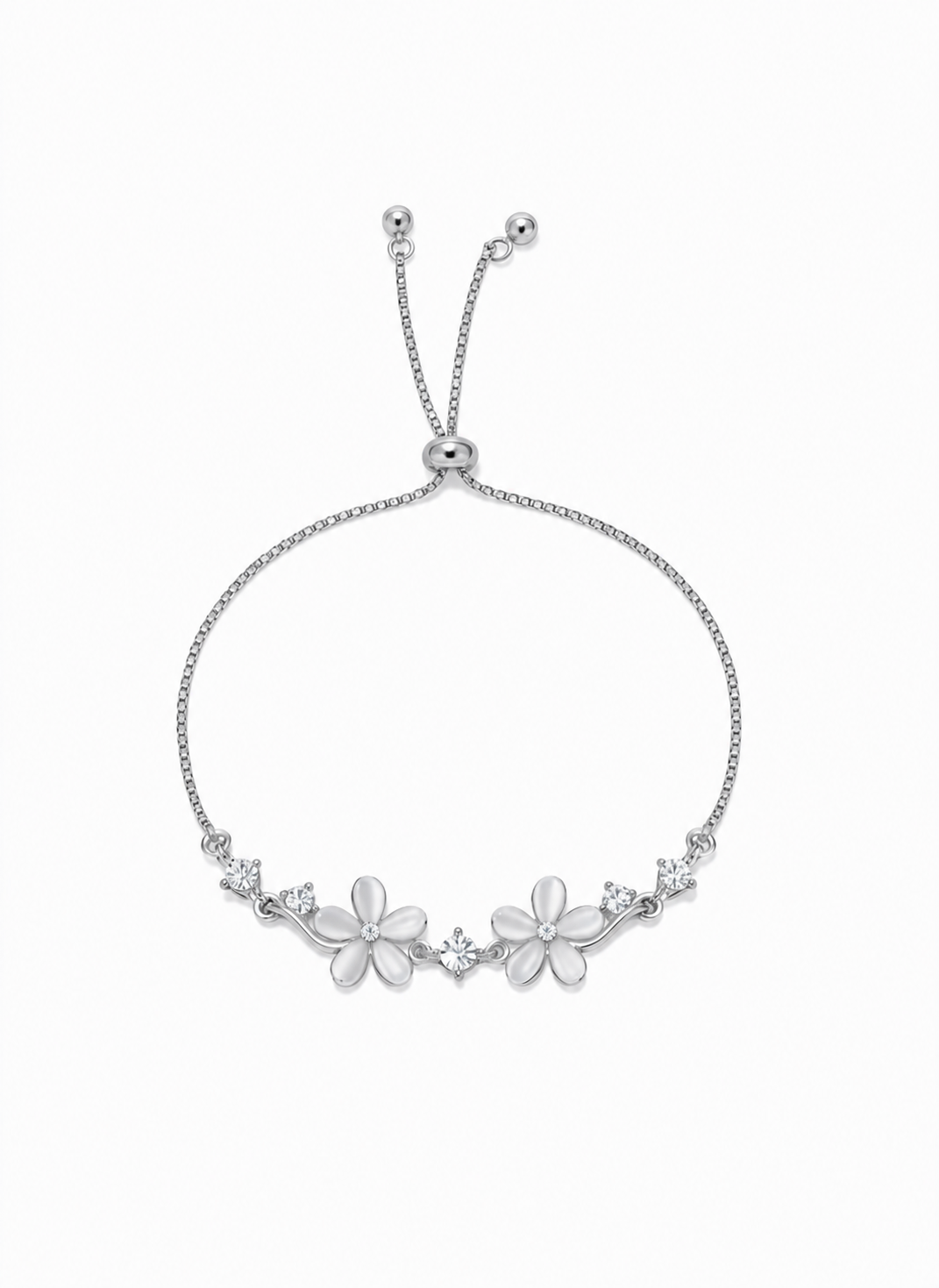 Silver Rhodium Plated Cat’s Eye Flower Sliding Bracelet 1