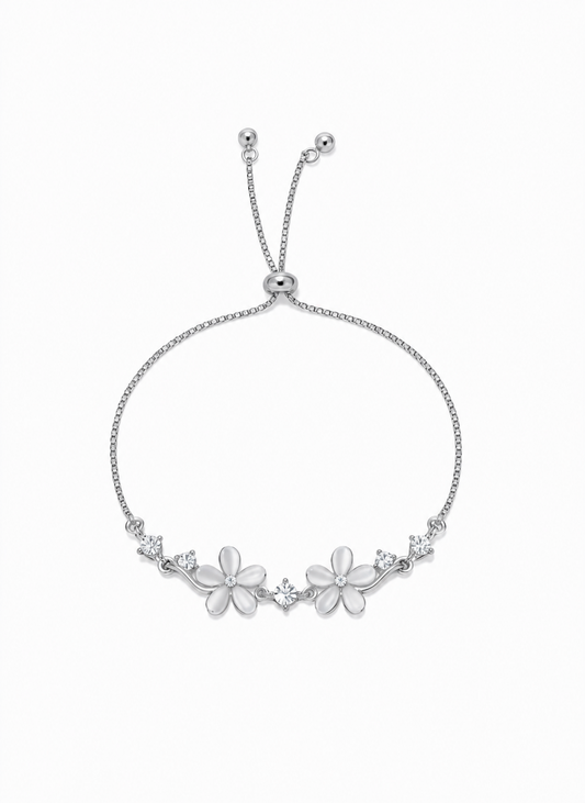 Silver Rhodium Plated Cat’s Eye Flower Sliding Bracelet 1