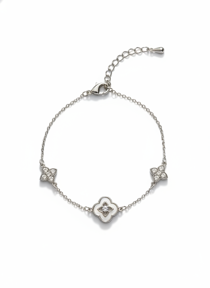Silver Plated Four-Leaf Clover Bracelet with Zircon Accents 1