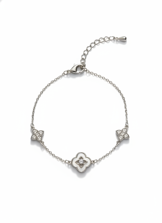 Silver Plated Four-Leaf Clover Bracelet with Zircon Accents 1