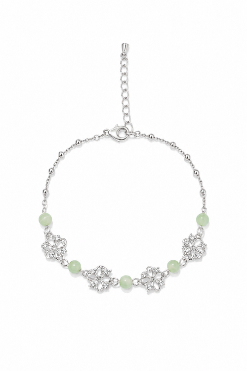 Silver Plated Hollow Flower Bracelet with Zircon Accents