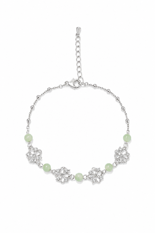 Silver Plated Hollow Flower Bracelet with Zircon Accents 1