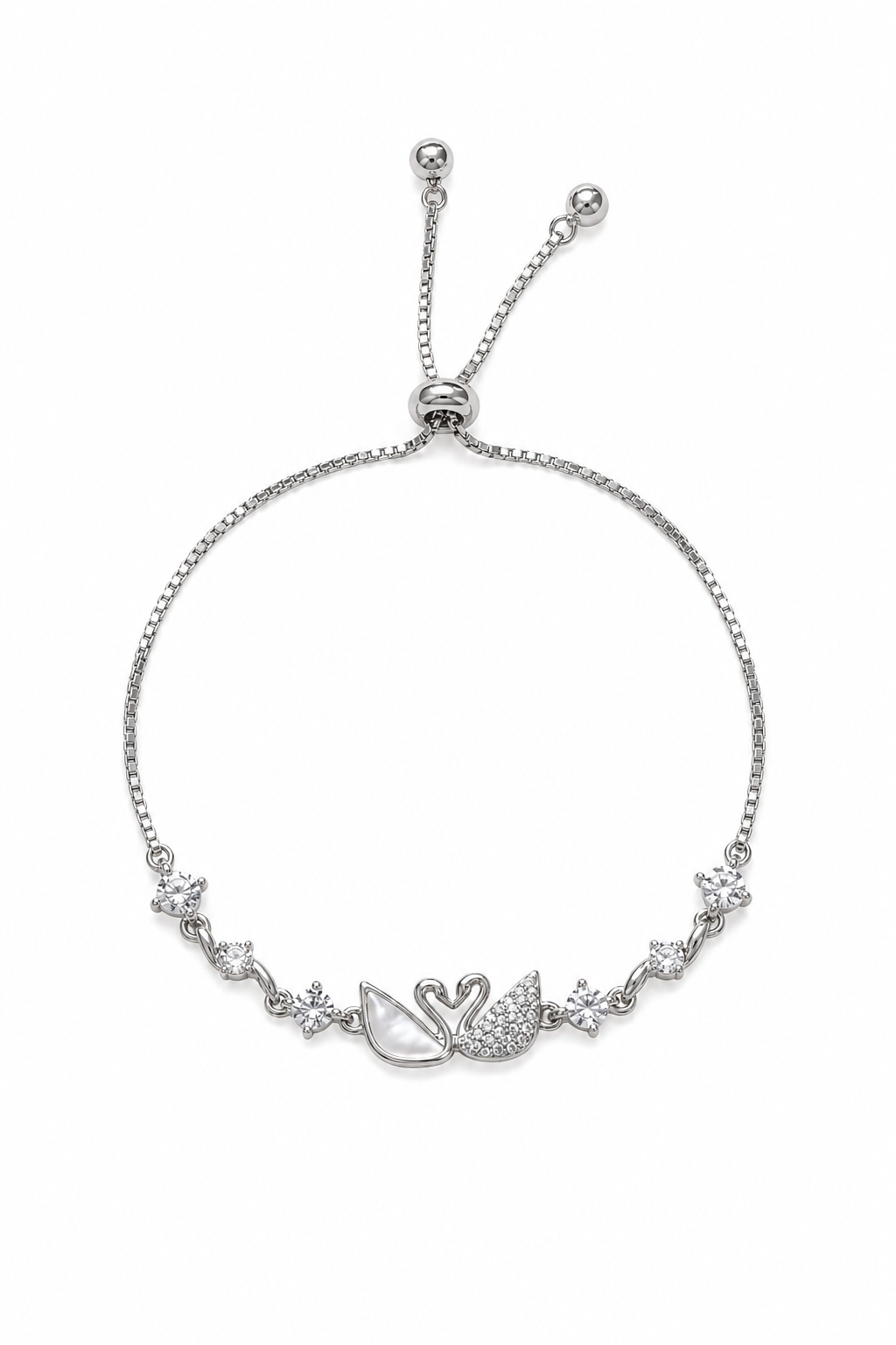 Silver Plated Swan Bracelet with Zircon Accents 1