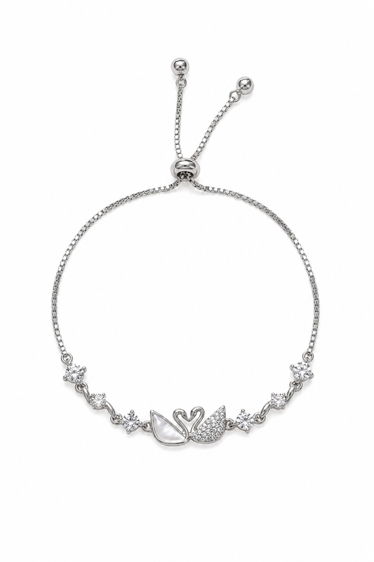 Silver Plated Swan Bracelet with Zircon Accents 1