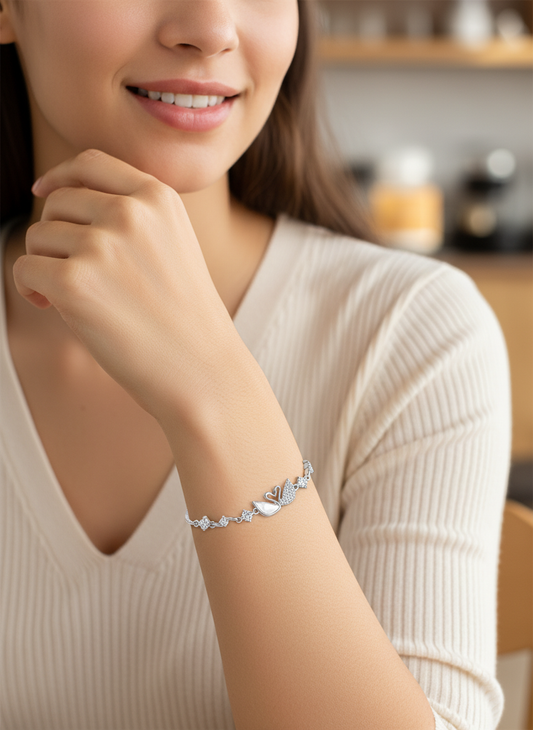 Silver Plated Swan Bracelet with Zircon Accents 2