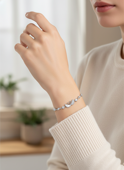 Silver Plated Swan Bracelet with Zircon Accents 3