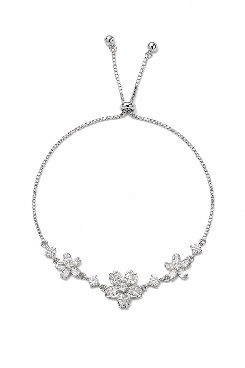 Silver Rhodium Plated Floral Sliding Bracelet
