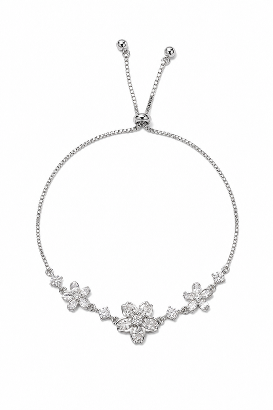 Silver Rhodium Plated Floral Sliding Bracelet 1