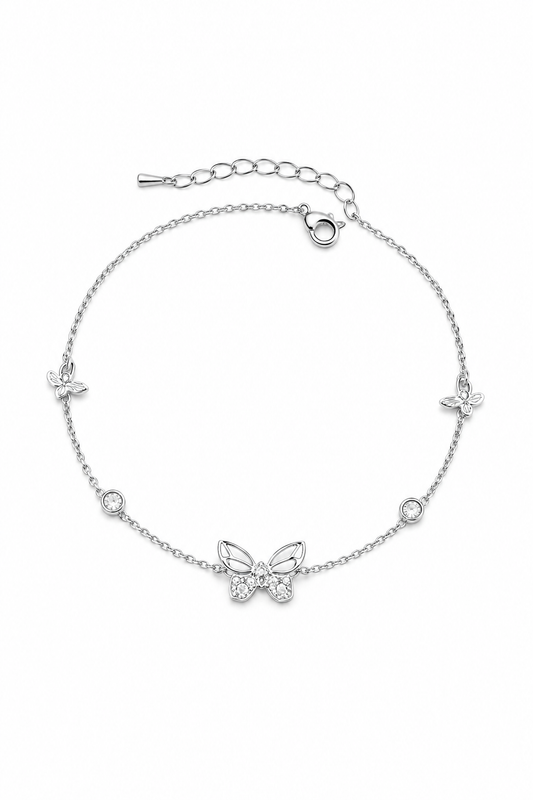 Silver Rhodium Plated Hollow Butterfly Bracelet with Lobster Clasp 1
