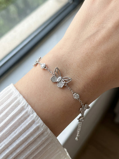 Silver Rhodium Plated Hollow Butterfly Bracelet with Lobster Clasp 3