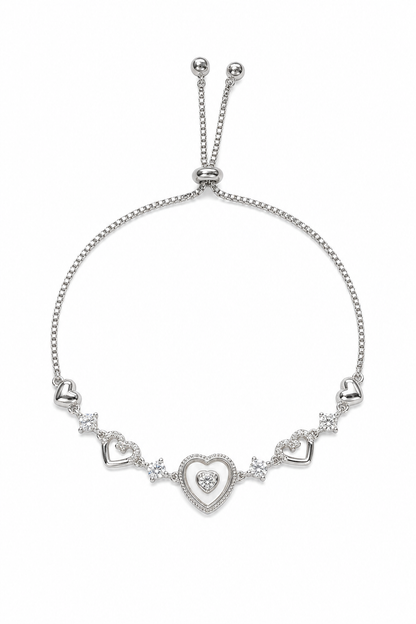 Silver Rhodium Plated Hollow Heart Sliding Ball Bracelet 1