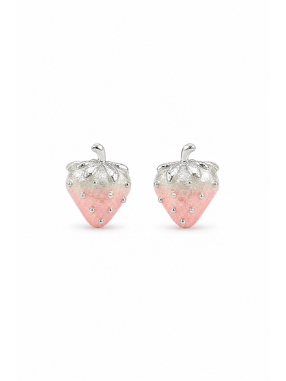 Small Gradient Pink Zirconia Strawberry Plated Rhodium with Sterling Silver Posts Earring 1