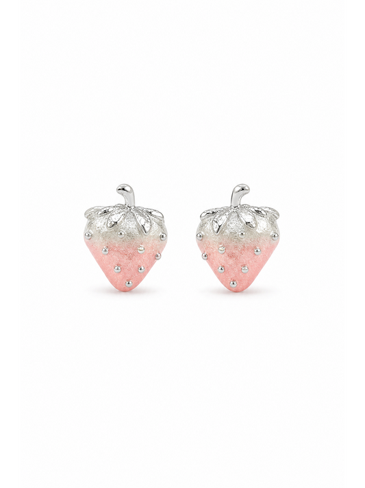 Small Gradient Pink Zirconia Strawberry Plated Rhodium with Sterling Silver Posts Earring 1