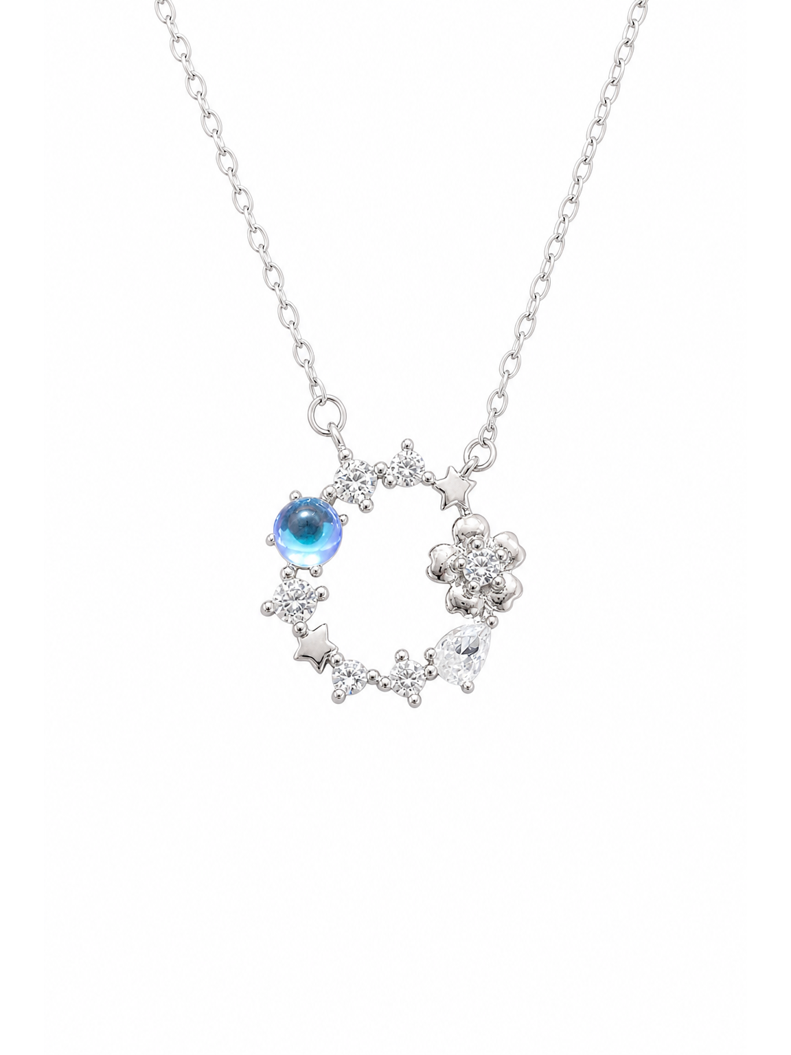 Sterling Silver Blue Zircon Wreath Necklace 1