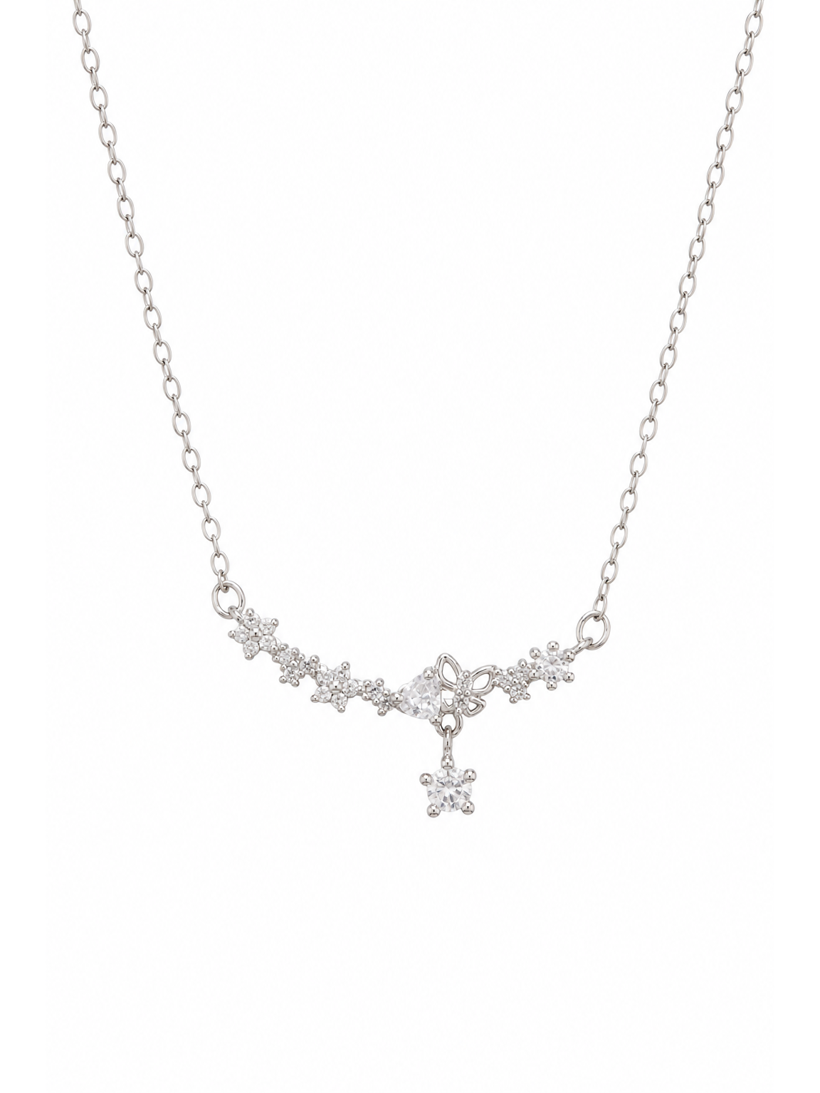 Sterling Silver Butterfly Star Zircon Necklace 1