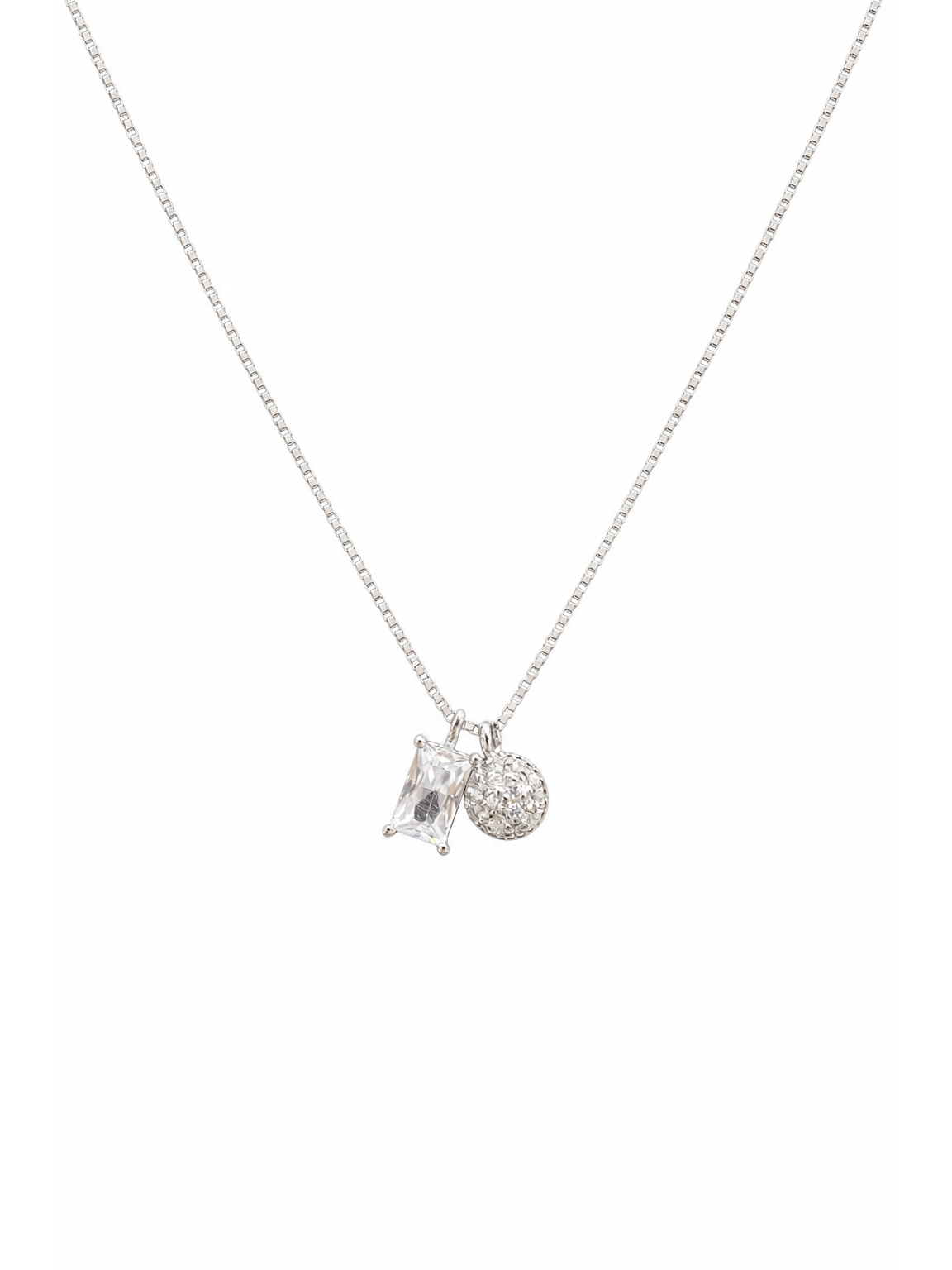 Sterling Silver Dual Charm Zircon Necklace 1