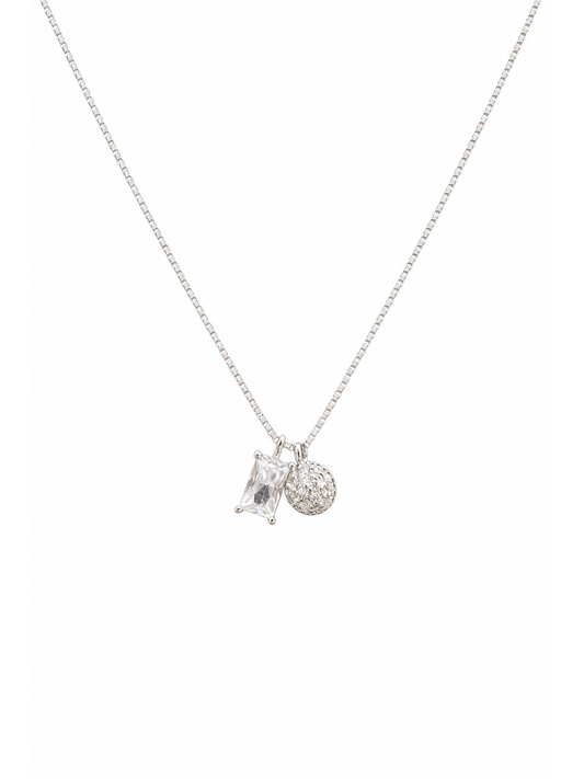 Sterling Silver Dual Charm Zircon Necklace 1