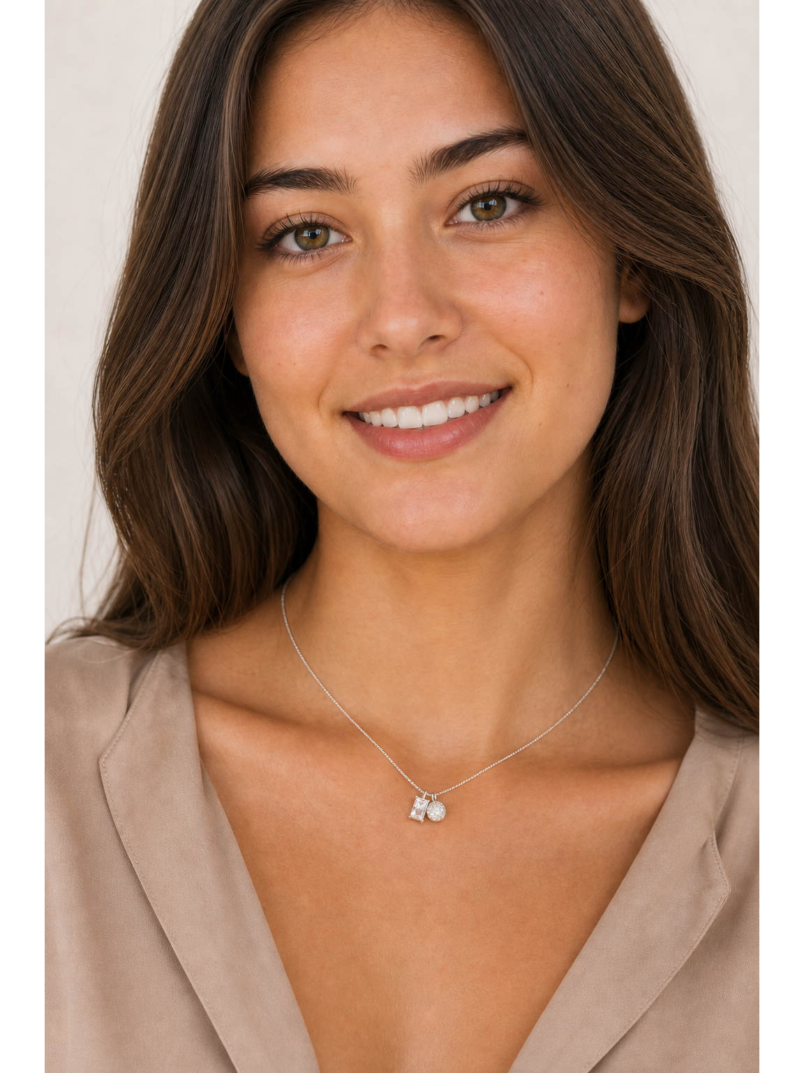 Sterling Silver Dual Charm Zircon Necklace 2