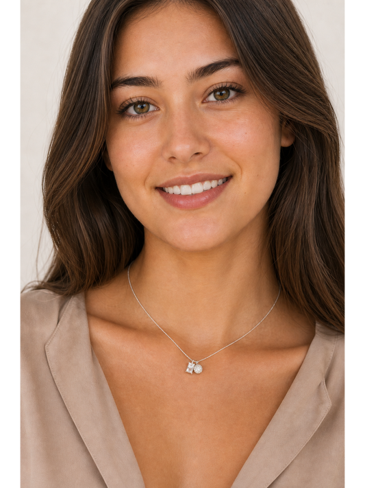 Sterling Silver Dual Charm Zircon Necklace 2