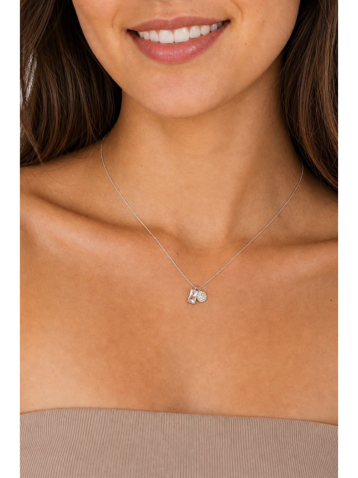 Sterling Silver Dual Charm Zircon Necklace 3
