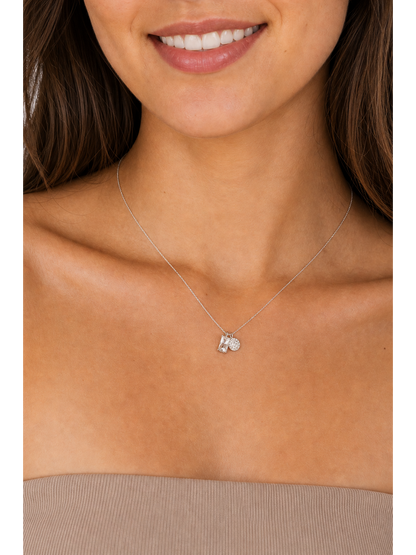 Sterling Silver Dual Charm Zircon Necklace 3