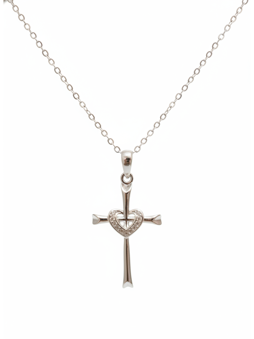Sterling Silver Heart Cross Necklace 1
