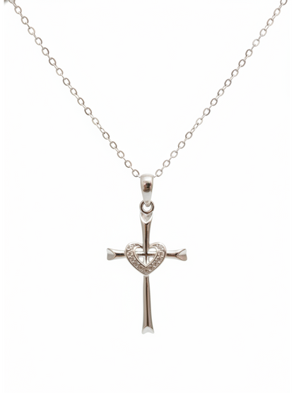 Sterling Silver Heart Cross Necklace 1