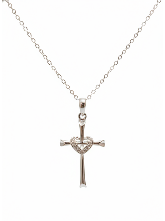 Sterling Silver Heart Cross Necklace 1