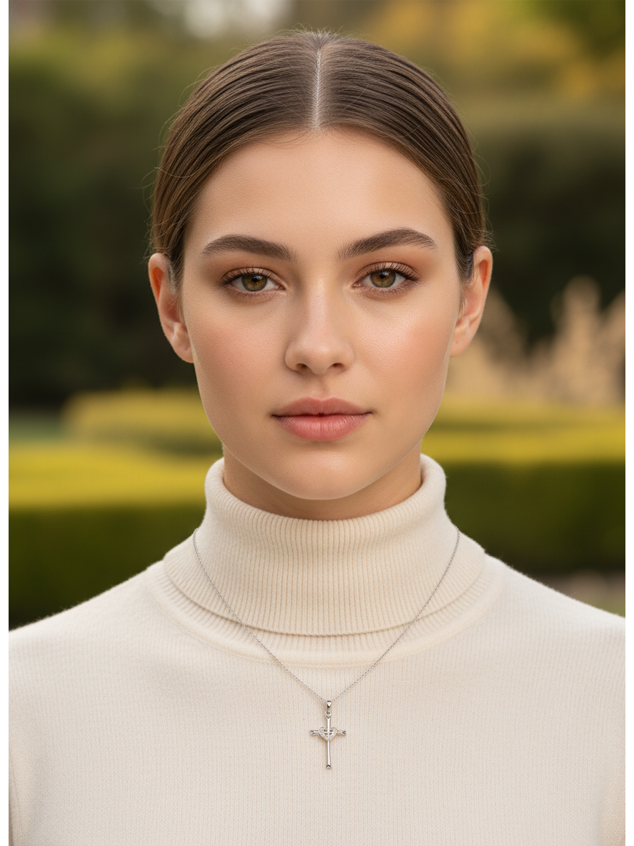 Sterling Silver Heart Cross Necklace 2