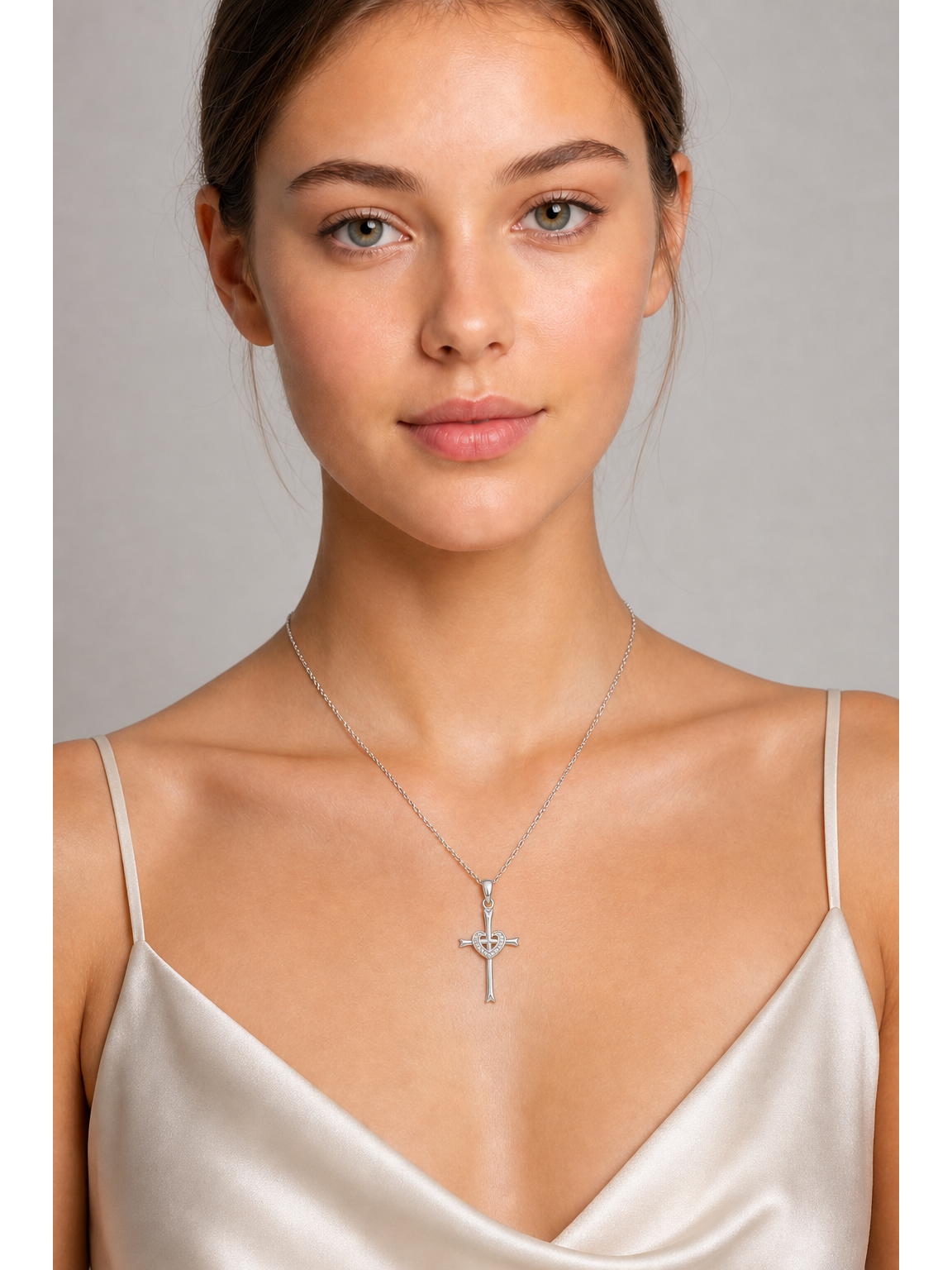 Sterling Silver Heart Cross Necklace 3