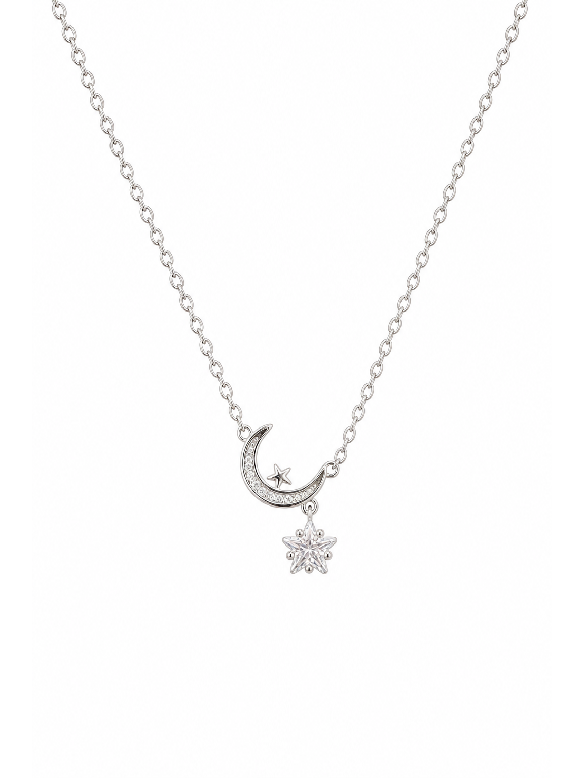 Sterling Silver Moon and Star Drop Necklace 1