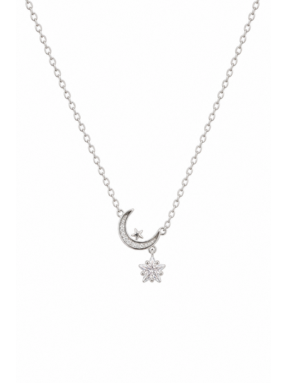 Sterling Silver Moon and Star Drop Necklace 1